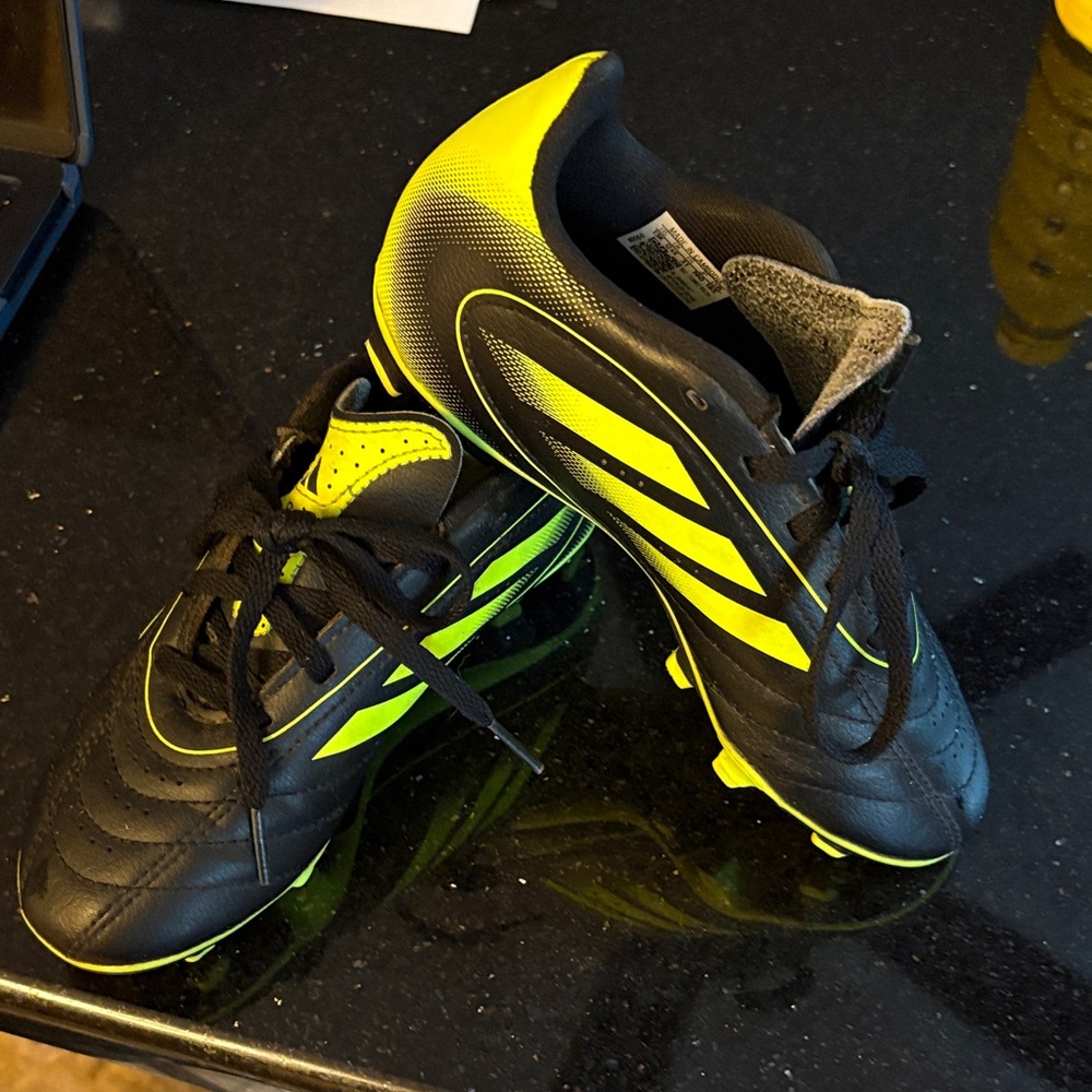 adidas Black and Neon Yellow Kids Soccer Cleats